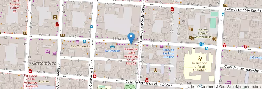 Mapa de ubicacion de Farmacia - Calle Fernández de Los Ríos 53 en Espagne, Communauté De Madrid, Communauté De Madrid, Área Metropolitana De Madrid Y Corredor Del Henares, Madrid.