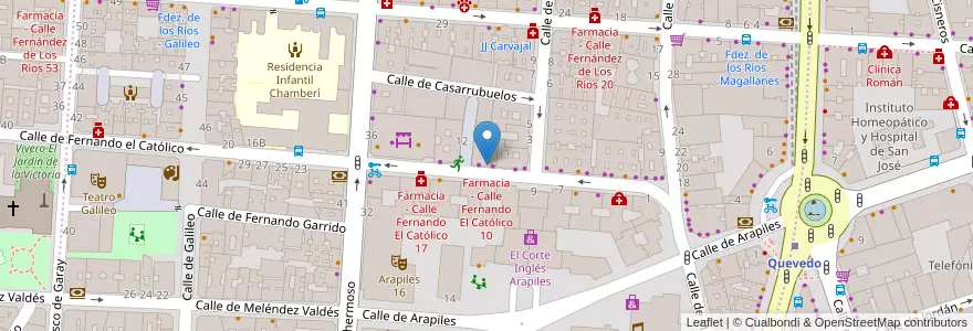 Mapa de ubicacion de Farmacia - Calle Fernando El Católico 10 en اسپانیا, بخش خودمختار مادرید, بخش خودمختار مادرید, Área Metropolitana De Madrid Y Corredor Del Henares, مادرید.