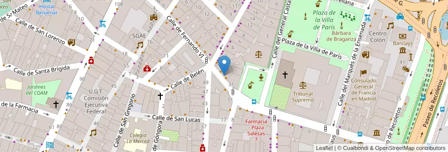 Mapa de ubicacion de Farmacia - Calle Fernando VI 29 en اسپانیا, بخش خودمختار مادرید, بخش خودمختار مادرید, Área Metropolitana De Madrid Y Corredor Del Henares, مادرید.