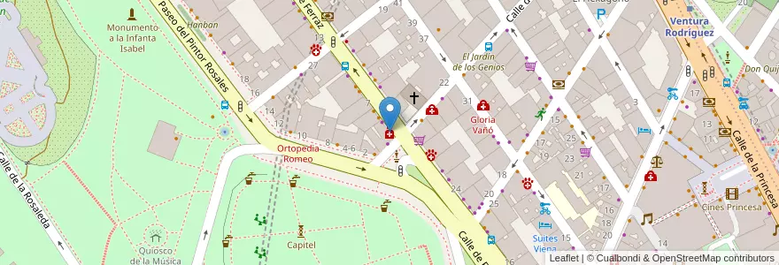 Mapa de ubicacion de Farmacia - Calle Ferraz 3 en إسبانيا, منطقة مدريد, منطقة مدريد, Área Metropolitana De Madrid Y Corredor Del Henares, مدريد.
