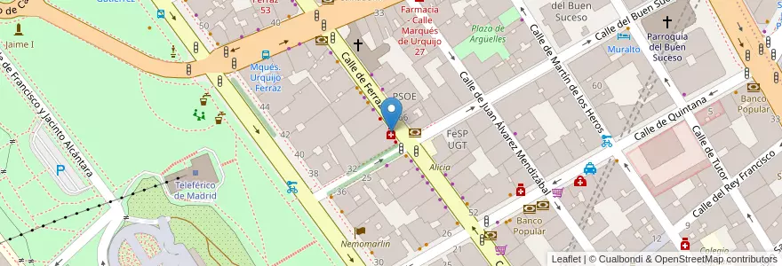 Mapa de ubicacion de Farmacia - Calle Ferraz 33 en Spanien, Autonome Gemeinschaft Madrid, Autonome Gemeinschaft Madrid, Área Metropolitana De Madrid Y Corredor Del Henares, Madrid.