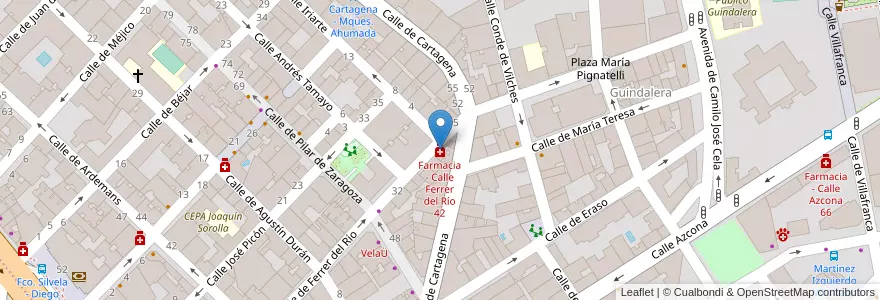 Mapa de ubicacion de Farmacia - Calle Ferrer del Río 42 en İspanya, Comunidad De Madrid, Comunidad De Madrid, Área Metropolitana De Madrid Y Corredor Del Henares, Madrid.