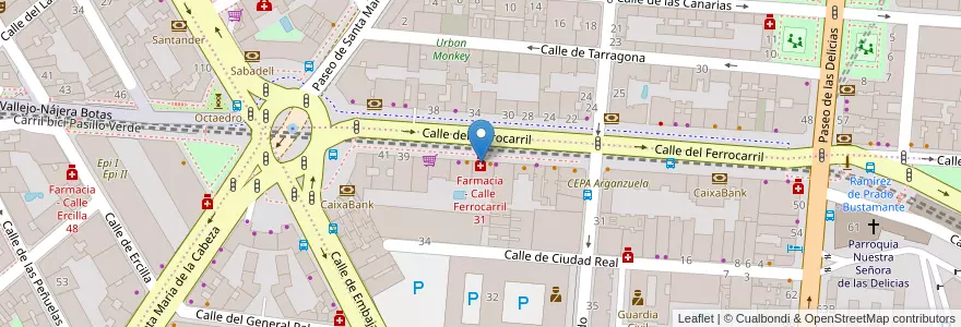 Mapa de ubicacion de Farmacia - Calle Ferrocarril 31 en Espagne, Communauté De Madrid, Communauté De Madrid, Área Metropolitana De Madrid Y Corredor Del Henares, Madrid.