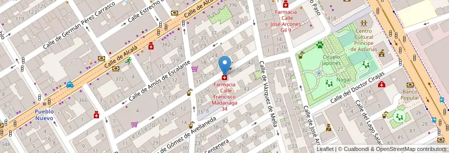 Mapa de ubicacion de Farmacia - Calle Francisco Madariaga 34 en 스페인, Comunidad De Madrid, Comunidad De Madrid, Área Metropolitana De Madrid Y Corredor Del Henares, 마드리드.