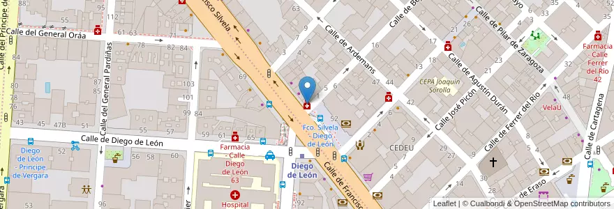 Mapa de ubicacion de Farmacia - Calle Francisco Silvela 56 en 스페인, Comunidad De Madrid, Comunidad De Madrid, Área Metropolitana De Madrid Y Corredor Del Henares, 마드리드.