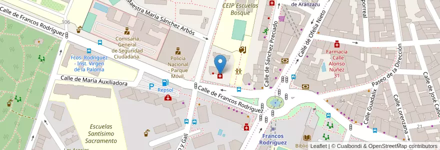 Mapa de ubicacion de Farmacia - Calle Francos Rodríguez 102 en Spanien, Autonome Gemeinschaft Madrid, Autonome Gemeinschaft Madrid, Área Metropolitana De Madrid Y Corredor Del Henares, Madrid.