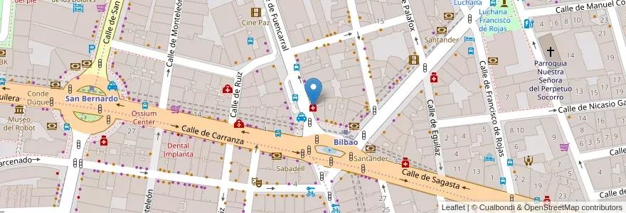 Mapa de ubicacion de Farmacia - Calle Fuencarral 114 en إسبانيا, منطقة مدريد, منطقة مدريد, Área Metropolitana De Madrid Y Corredor Del Henares, مدريد.