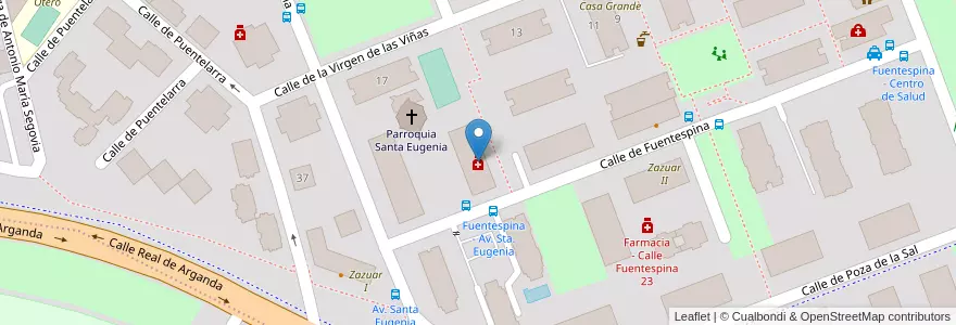 Mapa de ubicacion de Farmacia - Calle Fuentespina 14 en Spagna, Comunidad De Madrid, Comunidad De Madrid, Área Metropolitana De Madrid Y Corredor Del Henares, Madrid.