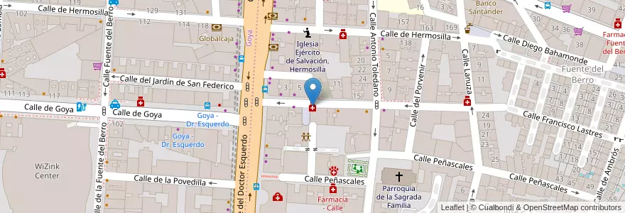 Mapa de ubicacion de Farmacia - Calle Fundadores 6 en اسپانیا, بخش خودمختار مادرید, بخش خودمختار مادرید, Área Metropolitana De Madrid Y Corredor Del Henares, مادرید.