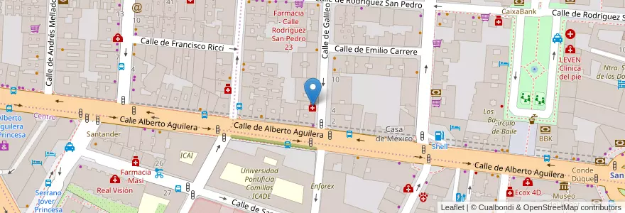 Mapa de ubicacion de Farmacia - Calle Galileo 3 en اسپانیا, بخش خودمختار مادرید, بخش خودمختار مادرید, Área Metropolitana De Madrid Y Corredor Del Henares, مادرید.