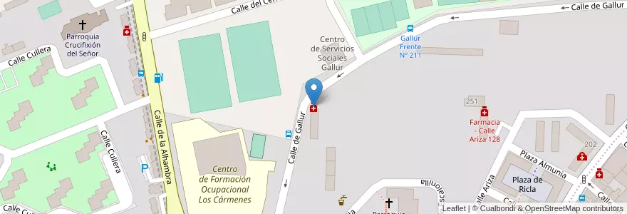 Mapa de ubicacion de Farmacia - Calle Gallur 419 en اسپانیا, بخش خودمختار مادرید, بخش خودمختار مادرید, Área Metropolitana De Madrid Y Corredor Del Henares, مادرید.
