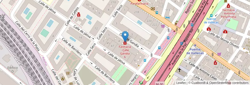 Mapa de ubicacion de Farmacia - Calle Gandía 6 en Espagne, Communauté De Madrid, Communauté De Madrid, Área Metropolitana De Madrid Y Corredor Del Henares, Madrid.