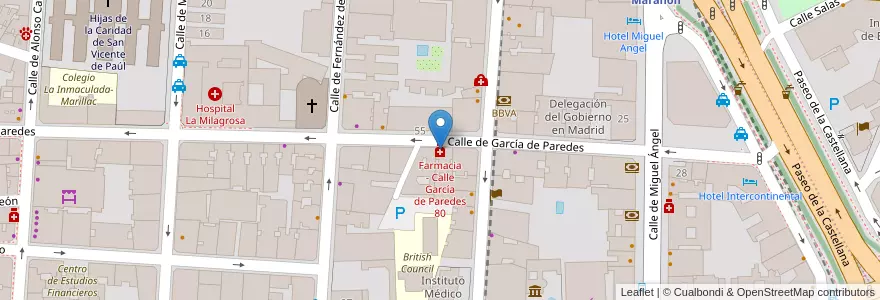 Mapa de ubicacion de Farmacia - Calle García de Paredes 80 en Spain, Community Of Madrid, Community Of Madrid, Área Metropolitana De Madrid Y Corredor Del Henares, Madrid.