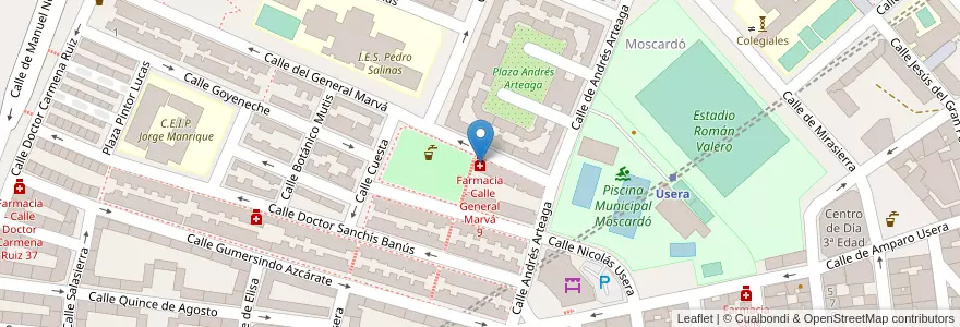 Mapa de ubicacion de Farmacia - Calle General Marvá 9 en 西班牙, Comunidad De Madrid, Comunidad De Madrid, Área Metropolitana De Madrid Y Corredor Del Henares, Madrid.