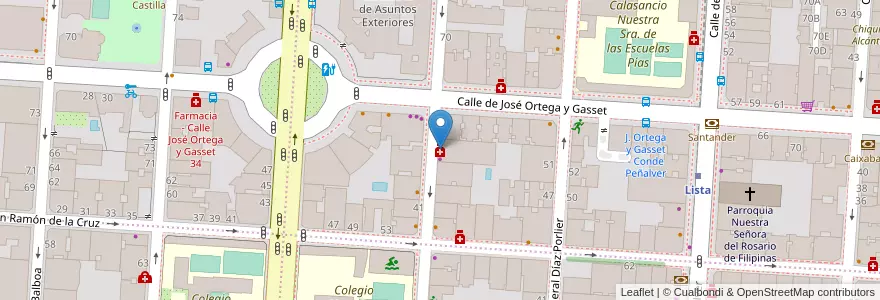 Mapa de ubicacion de Farmacia - Calle General Pardiñas 64 en إسبانيا, منطقة مدريد, منطقة مدريد, Área Metropolitana De Madrid Y Corredor Del Henares, مدريد.