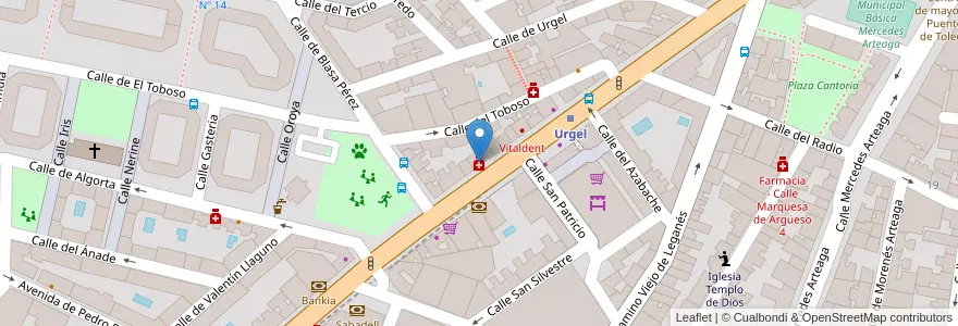 Mapa de ubicacion de Farmacia - Calle General Ricardos 118 en Испания, Мадрид, Мадрид, Área Metropolitana De Madrid Y Corredor Del Henares, Мадрид.