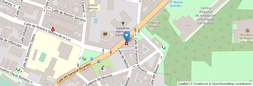 Mapa de ubicacion de Farmacia - Calle General Ricardos 183 en スペイン, マドリード州, Comunidad De Madrid, Área Metropolitana De Madrid Y Corredor Del Henares, Madrid.