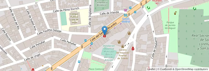 Mapa de ubicacion de Farmacia - Calle General Ricardos 75 en Spagna, Comunidad De Madrid, Comunidad De Madrid, Área Metropolitana De Madrid Y Corredor Del Henares, Madrid.