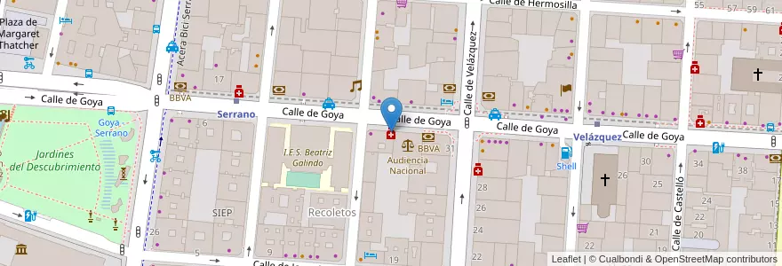Mapa de ubicacion de Farmacia - Calle Goya 12 en Испания, Мадрид, Мадрид, Área Metropolitana De Madrid Y Corredor Del Henares, Мадрид.