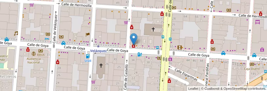 Mapa de ubicacion de Farmacia - Calle Goya 55 en Spain, Community Of Madrid, Community Of Madrid, Área Metropolitana De Madrid Y Corredor Del Henares, Madrid.