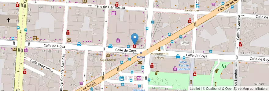 Mapa de ubicacion de Farmacia - Calle Goya 89 en إسبانيا, منطقة مدريد, منطقة مدريد, Área Metropolitana De Madrid Y Corredor Del Henares, مدريد.