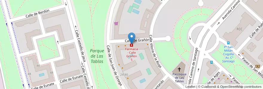 Mapa de ubicacion de Farmacia - Calle Grañón 5 en Spain, Community Of Madrid, Community Of Madrid, Área Metropolitana De Madrid Y Corredor Del Henares, Madrid.