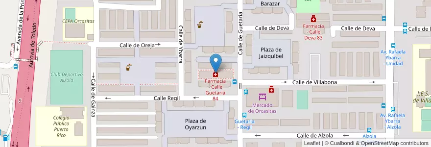 Mapa de ubicacion de Farmacia - Calle Guetaria 84 en إسبانيا, منطقة مدريد, منطقة مدريد, Área Metropolitana De Madrid Y Corredor Del Henares, مدريد.