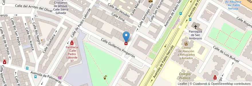 Mapa de ubicacion de Farmacia - Calle Guillermo Pingarrón 17 en اسپانیا, بخش خودمختار مادرید, بخش خودمختار مادرید, Área Metropolitana De Madrid Y Corredor Del Henares, مادرید.