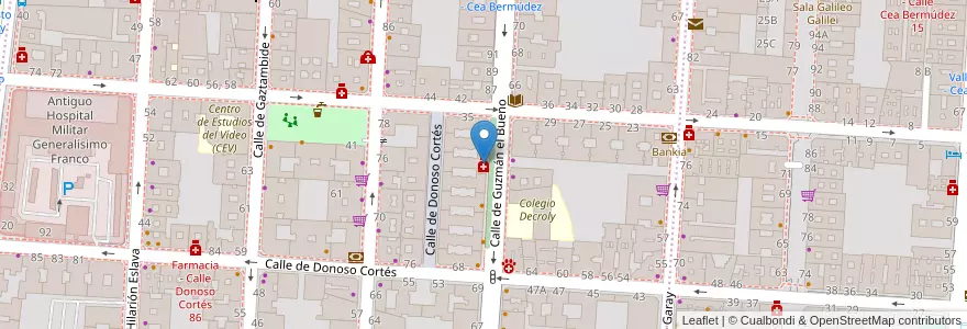 Mapa de ubicacion de Farmacia - Calle Guzmáan El Bueno 81 en Испания, Мадрид, Мадрид, Área Metropolitana De Madrid Y Corredor Del Henares, Мадрид.