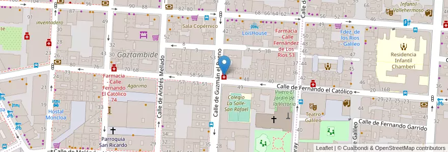 Mapa de ubicacion de Farmacia - Calle Guzmán El Bueno 34 en إسبانيا, منطقة مدريد, منطقة مدريد, Área Metropolitana De Madrid Y Corredor Del Henares, مدريد.