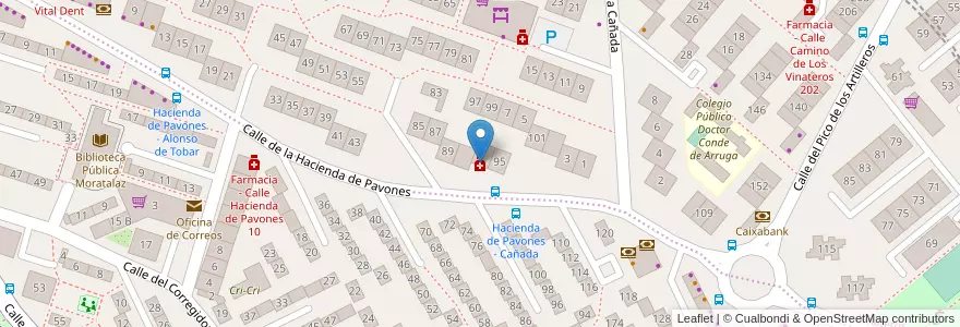 Mapa de ubicacion de Farmacia - Calle Hacienda de Pavones 93 en Espagne, Communauté De Madrid, Communauté De Madrid, Área Metropolitana De Madrid Y Corredor Del Henares, Madrid.