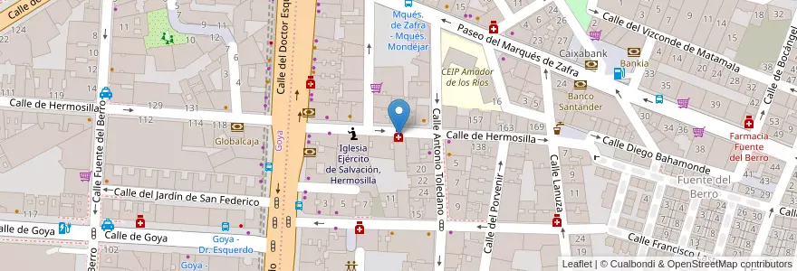 Mapa de ubicacion de Farmacia - Calle Hermosilla 130 en スペイン, マドリード州, Comunidad De Madrid, Área Metropolitana De Madrid Y Corredor Del Henares, Madrid.