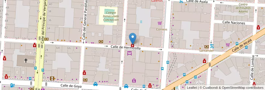 Mapa de ubicacion de Farmacia - Calle Hermosilla 85 en Испания, Мадрид, Мадрид, Área Metropolitana De Madrid Y Corredor Del Henares, Мадрид.