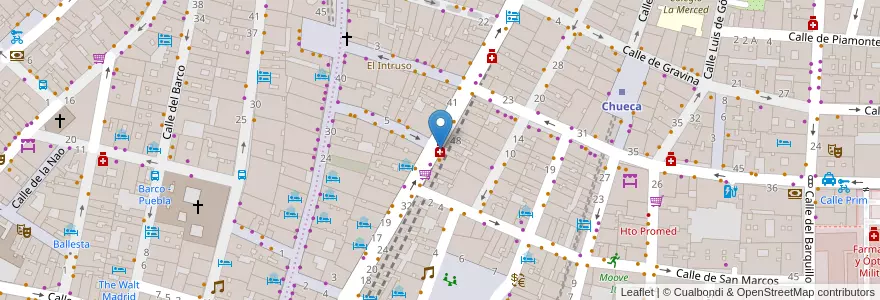 Mapa de ubicacion de Farmacia - Calle Hortaleza 44 en إسبانيا, منطقة مدريد, منطقة مدريد, Área Metropolitana De Madrid Y Corredor Del Henares, مدريد.