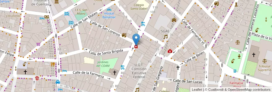 Mapa de ubicacion de Farmacia - Calle Hortaleza 96 en Espanha, Comunidade De Madrid, Comunidade De Madrid, Área Metropolitana De Madrid Y Corredor Del Henares, Madrid.
