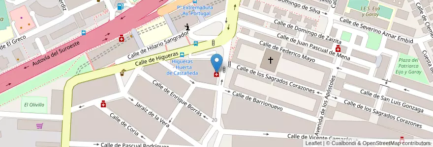 Mapa de ubicacion de Farmacia - Calle Huerta de Castañeda 12 en スペイン, マドリード州, Comunidad De Madrid, Área Metropolitana De Madrid Y Corredor Del Henares, Madrid.