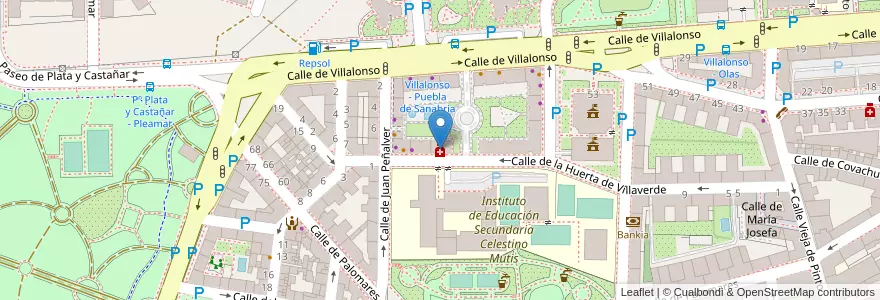 Mapa de ubicacion de Farmacia - Calle Huerta de Villaverde 50 en اسپانیا, بخش خودمختار مادرید, بخش خودمختار مادرید, Área Metropolitana De Madrid Y Corredor Del Henares, مادرید.