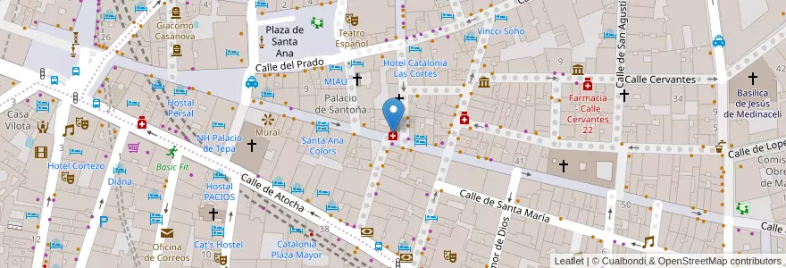 Mapa de ubicacion de Farmacia - Calle Huertas 17 en Испания, Мадрид, Мадрид, Área Metropolitana De Madrid Y Corredor Del Henares, Мадрид.