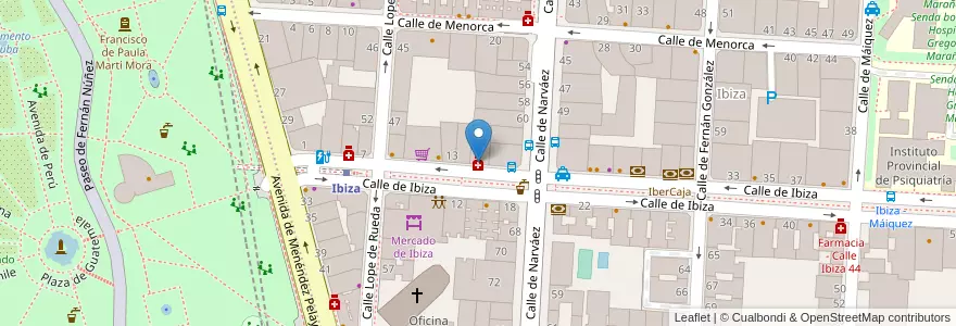 Mapa de ubicacion de Farmacia - Calle Ibiza 17 en スペイン, マドリード州, Comunidad De Madrid, Área Metropolitana De Madrid Y Corredor Del Henares, Madrid.