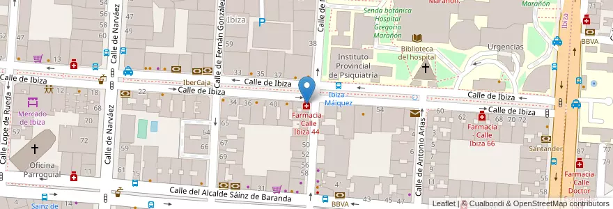 Mapa de ubicacion de Farmacia - Calle Ibiza 44 en 西班牙, Comunidad De Madrid, Comunidad De Madrid, Área Metropolitana De Madrid Y Corredor Del Henares, Madrid.