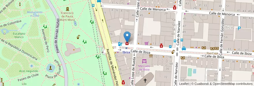 Mapa de ubicacion de Farmacia - Calle Ibiza 5 en Espagne, Communauté De Madrid, Communauté De Madrid, Área Metropolitana De Madrid Y Corredor Del Henares, Madrid.