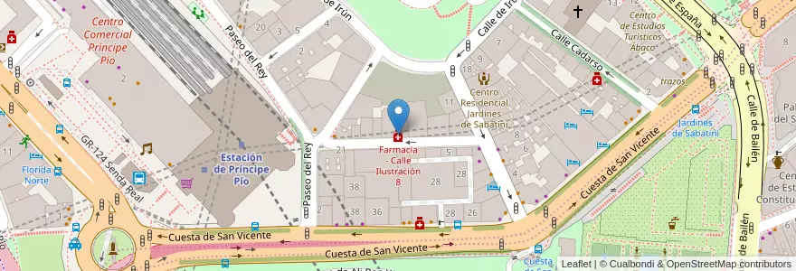Mapa de ubicacion de Farmacia - Calle Ilustración 8 en スペイン, マドリード州, Comunidad De Madrid, Área Metropolitana De Madrid Y Corredor Del Henares, Madrid.