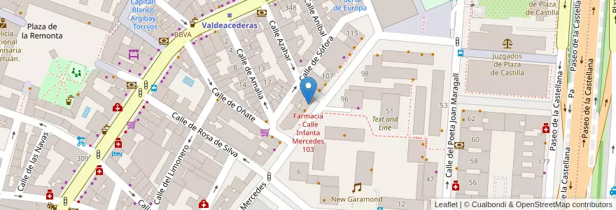 Mapa de ubicacion de Farmacia - Calle Infanta Mercedes 103 en 西班牙, Comunidad De Madrid, Comunidad De Madrid, Área Metropolitana De Madrid Y Corredor Del Henares, Madrid.