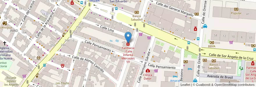 Mapa de ubicacion de Farmacia - Calle Infanta Mercedes 59 en إسبانيا, منطقة مدريد, منطقة مدريد, Área Metropolitana De Madrid Y Corredor Del Henares, مدريد.
