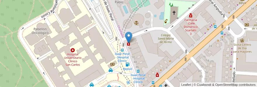 Mapa de ubicacion de Farmacia - Calle Isaac Peral 56 en اسپانیا, بخش خودمختار مادرید, بخش خودمختار مادرید, Área Metropolitana De Madrid Y Corredor Del Henares, مادرید.