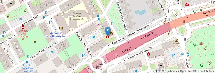 Mapa de ubicacion de Farmacia - Calle Isla de Arosa 21 en إسبانيا, منطقة مدريد, منطقة مدريد, Área Metropolitana De Madrid Y Corredor Del Henares, مدريد.