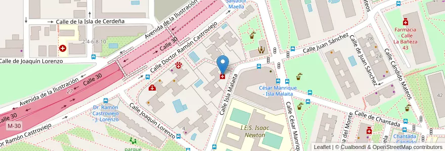 Mapa de ubicacion de Farmacia - Calle Isla Malaita 7 en 스페인, Comunidad De Madrid, Comunidad De Madrid, Área Metropolitana De Madrid Y Corredor Del Henares, 마드리드.