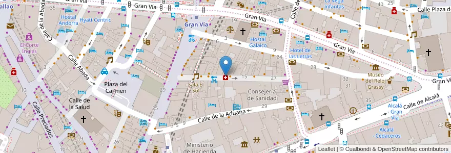 Mapa de ubicacion de Farmacia - Calle Jardines 11 en Spanien, Autonome Gemeinschaft Madrid, Autonome Gemeinschaft Madrid, Área Metropolitana De Madrid Y Corredor Del Henares, Madrid.