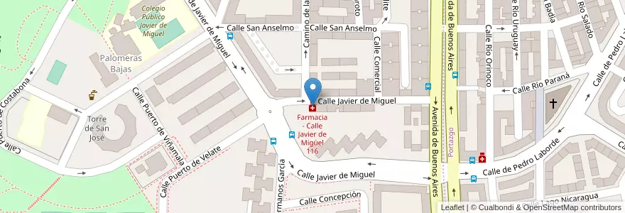 Mapa de ubicacion de Farmacia - Calle Javier de Miguel 116 en Испания, Мадрид, Мадрид, Área Metropolitana De Madrid Y Corredor Del Henares, Мадрид.