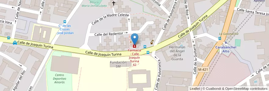 Mapa de ubicacion de Farmacia - Calle Joaquín Turina 42 en 스페인, Comunidad De Madrid, Comunidad De Madrid, Área Metropolitana De Madrid Y Corredor Del Henares, 마드리드.